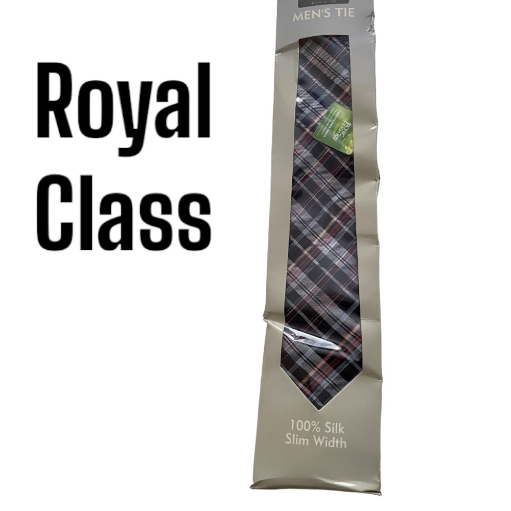 Royal Class Silk Red Blue Plaid Silk Tie NWT